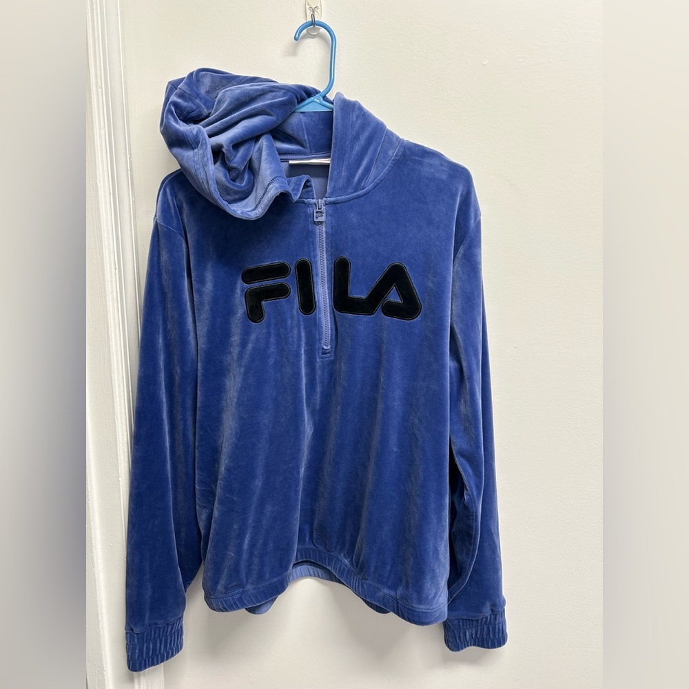 Fila Soft Blue Velour Pullover with Logo